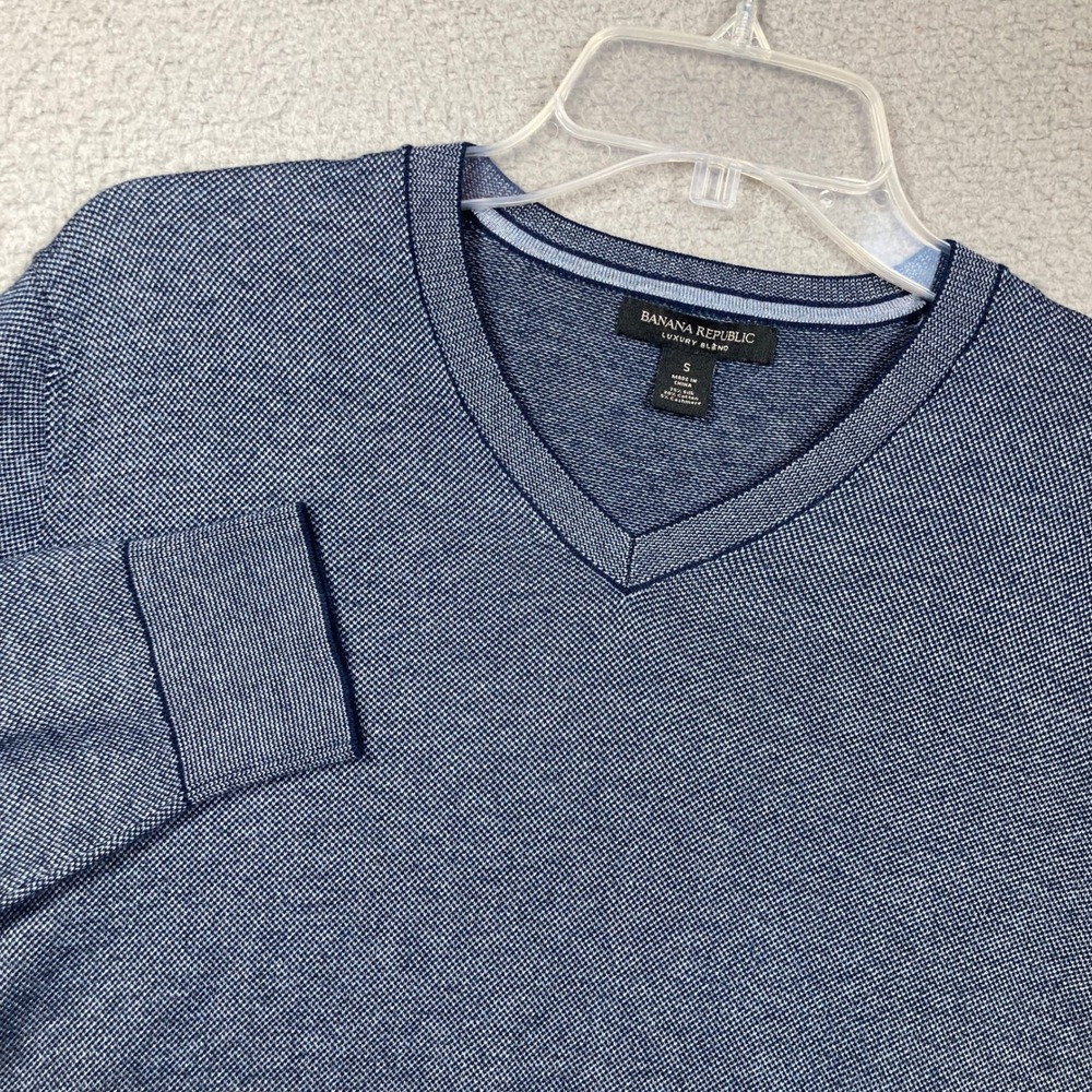 Banana Republic Sweater Mens‎ Small Blue Silk Cotton Cashmere Birdseye V-Neck